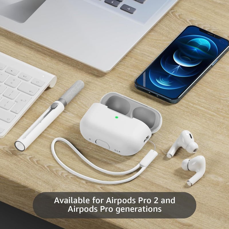 Tandoler Compatible with Airpods Pro 2 Case, Soft Silicone Skin Cover Protective Cases with Cleaner kit and Lanyard Compatible for AirPod Pro 2nd Generation, Front LED Visible-White - Image 2